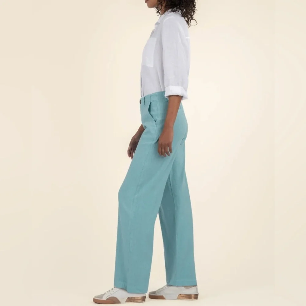 Kut from the Kloth High-Rise Wide Leg Pants in Aqua Blue - Picture 2 of 10